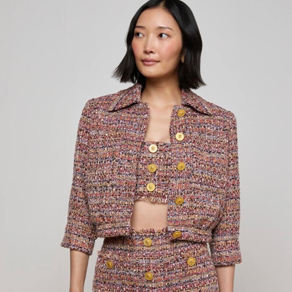 L'agence Jia Crop 3/4 Sleeve Jacket in Mauve/Tan Multi Tweed Size 4 New